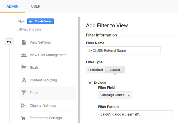google analytics additional referral spam filter