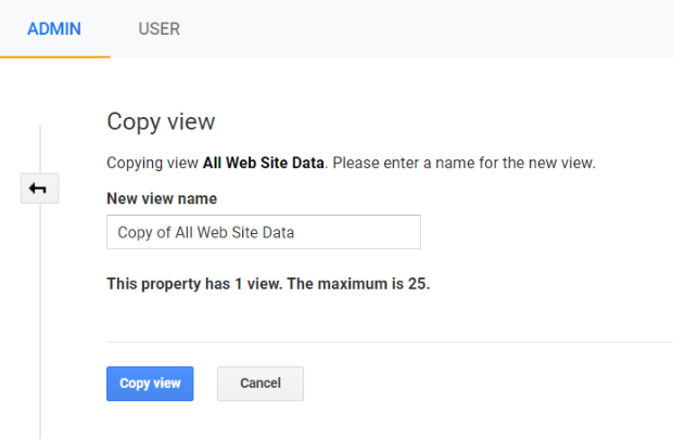google analytics admin name copied view
